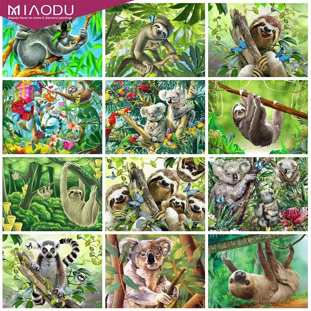

Rainforest Diamond Embroidery Sloth And Koala Sale Pictures Rhinestones Full Round Diamond Painting Animals Mosaic Home Decor
