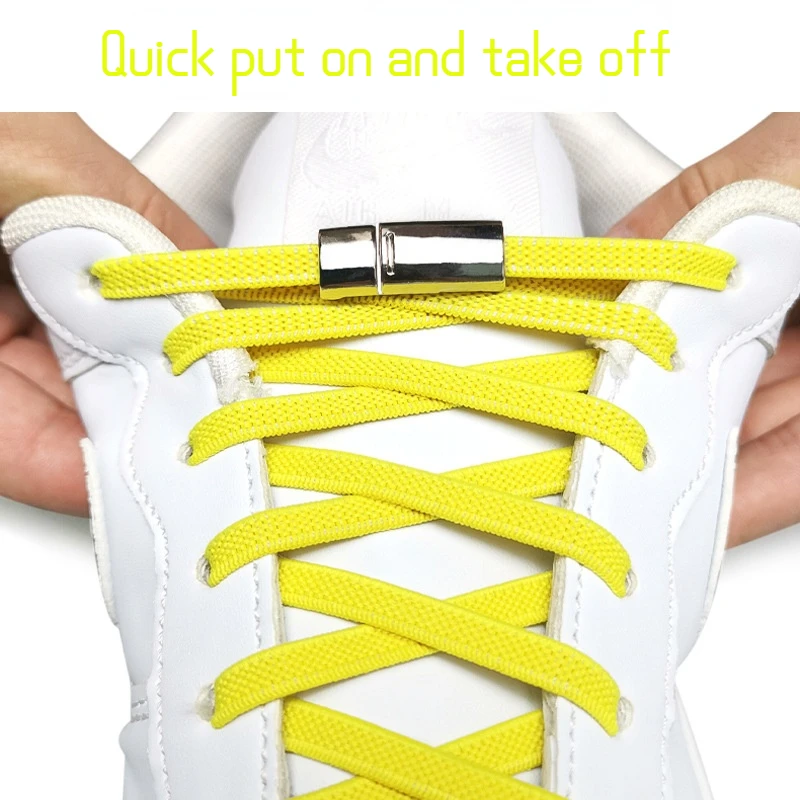 1 Pair Elastic No Tie Shoelaces Flat Shoe Laces For Kids and Adult Sneakers Quick Lazy Metal Magnetic Lock  Shoe Strings