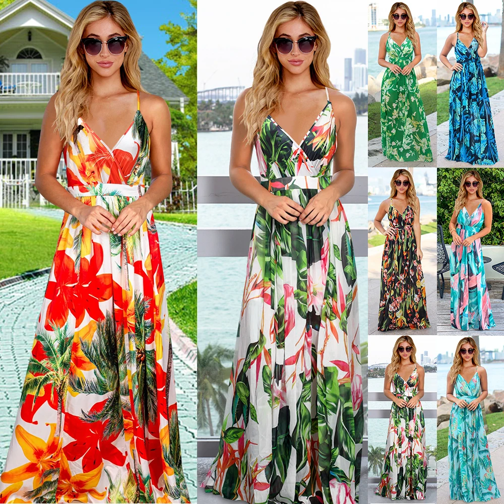 

MOVOKAK Summer Dress 2022 Women Bohemian Vintage Maxi Sundress Sexy Sleeveless Floral Print Party Dress Casual Vestido Plus Size