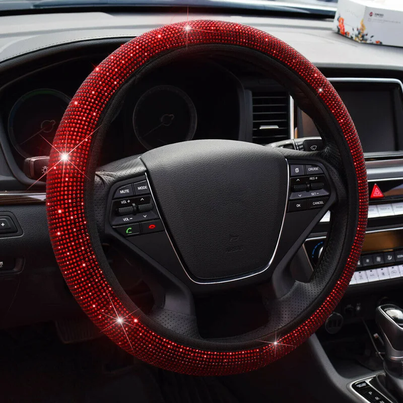 Universal Red 15''/37-38cm Car Diamond Steering Wheel Cover Bling Shining Rainbow Women Creative Interior Parts Car Accessories Universal Red 15''/37-38cm Car Diamond Steering Wheel Cover Bling Shining Rainbow Women Creative Interior Parts Car Accessories