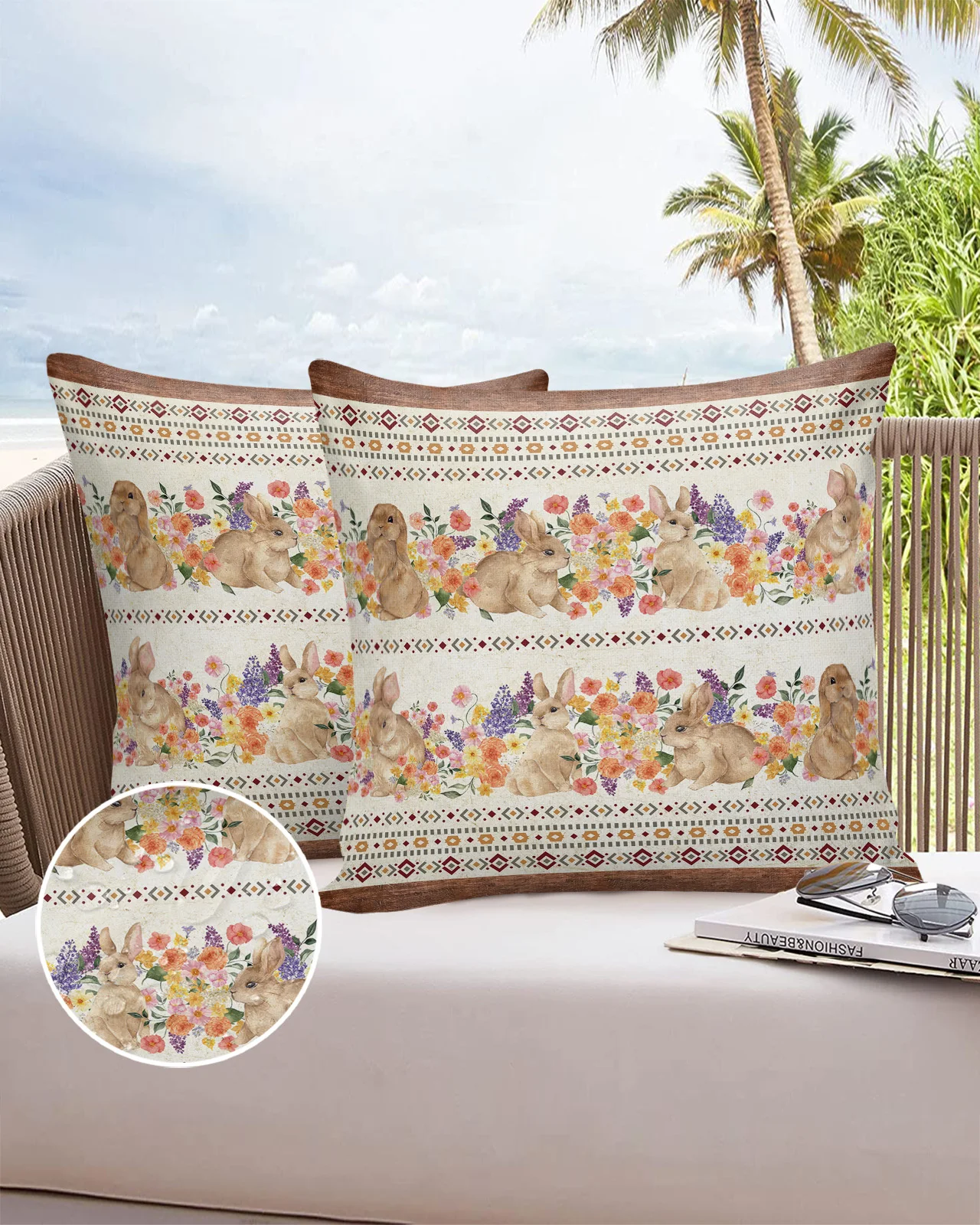 

Spring Plants Wild Flowers Rabbit Eggs Waterproof Pillow Cover Home Office Decoration Pillow Case Chair Sofa Cushion Cover