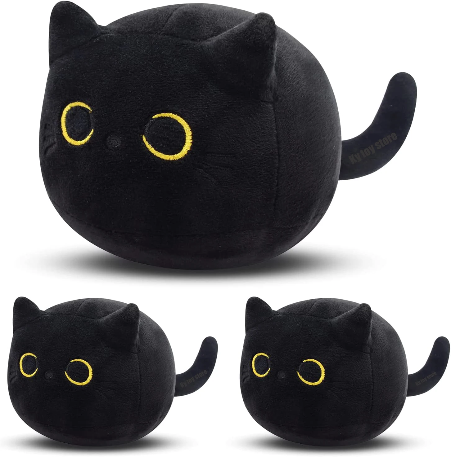 Cute Black Cat Plush Toy 10-55cm 3D Cat Throw Pillow Plushies Kawaii Mini Kitty Stuffed Animal Doll for Sofa Car Decor Kids Gift
