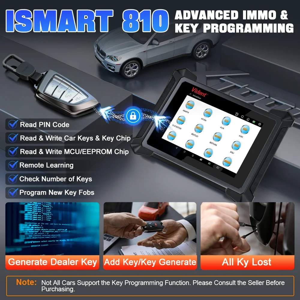 НОВЫЙ диагностический сканер VIDENT ISMART810 для автомобилей, Bluetooth-сканер, активные тесты, кодирование ЭБУ, программирование ключей, 40 функций сброса, DoIP и CAN FD, OBD2, Android (art.: 3920dc5df8036) - 3920dc5df8036