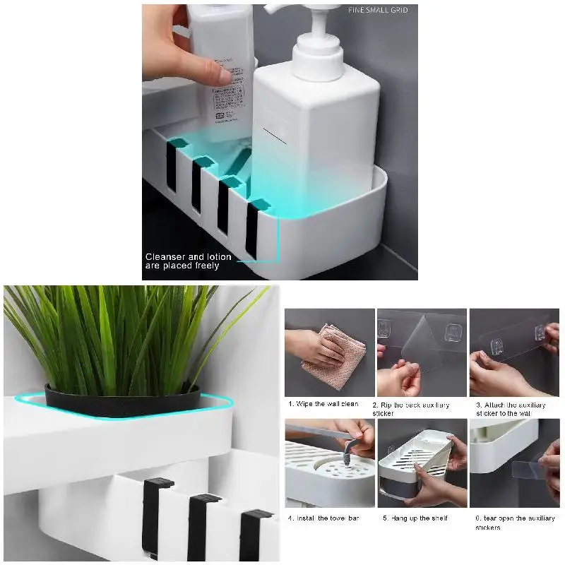 

Punch-free Storage Shelf Rack Bathroom Seamless Rotating Rack Double Layer Racks Holder