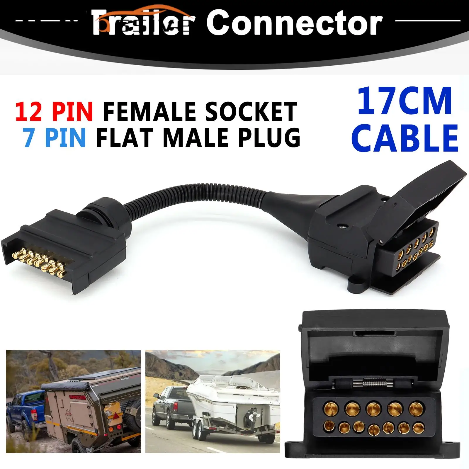 

12 Pin Socket To 7 Pin Flat Plug Female to Male Trailer Adaptor Caravan Connector Car Accessories Extended Wiring Power Sockets