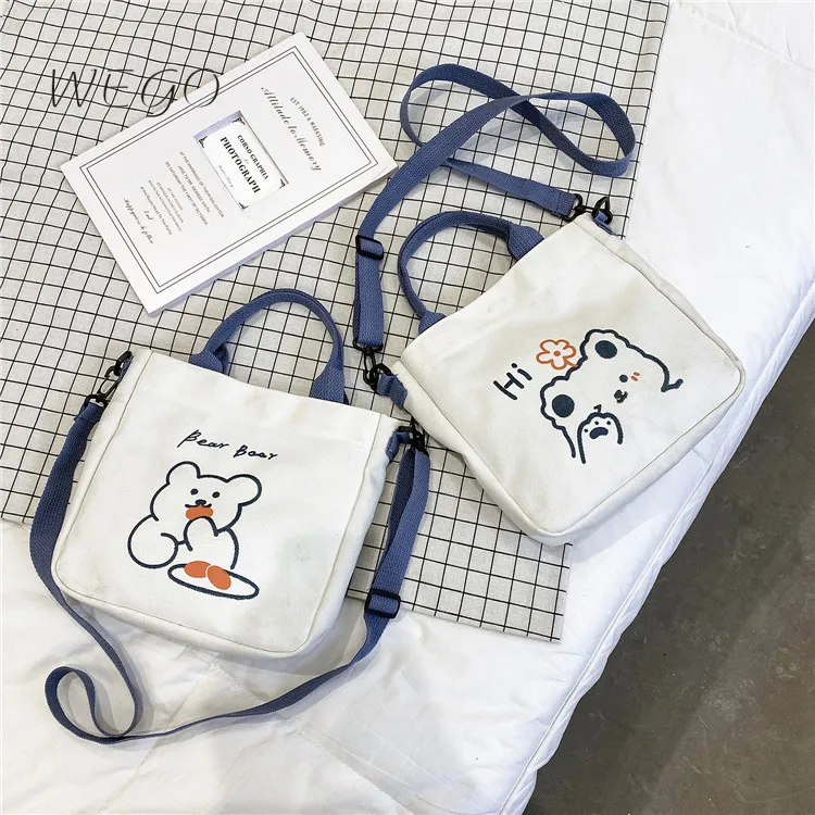 

Cartoon Bear Shoulder Diagonal Bag Bear Cute Handbag Student Canvas Bag Student Girls Cute Storage Canvas Bag