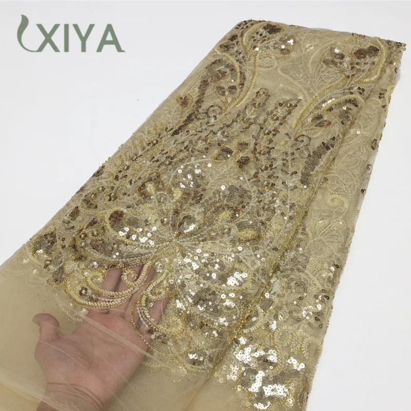 XIYA нигерийская Тюль с бусинами, вышивка, кружевная ткань с блестками 2023, высокое качество, французская тюль, сетка, фототкань LY2180