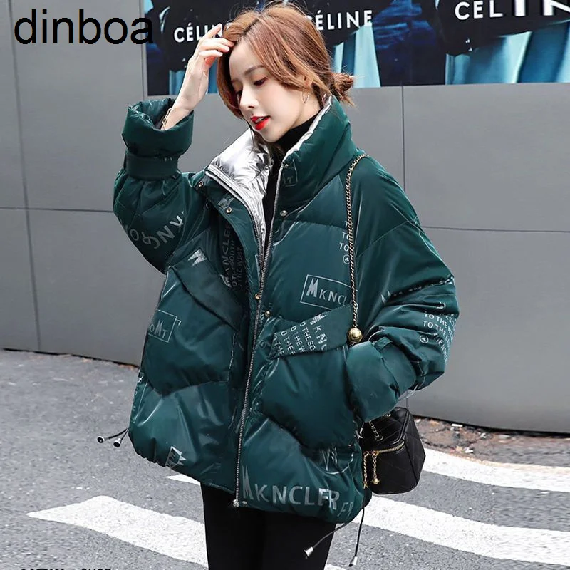 

Женское пуховое пальто на молнии, свободное однотонное утепленное пальто из хлопка, зимняя куртка с принтом, 2022