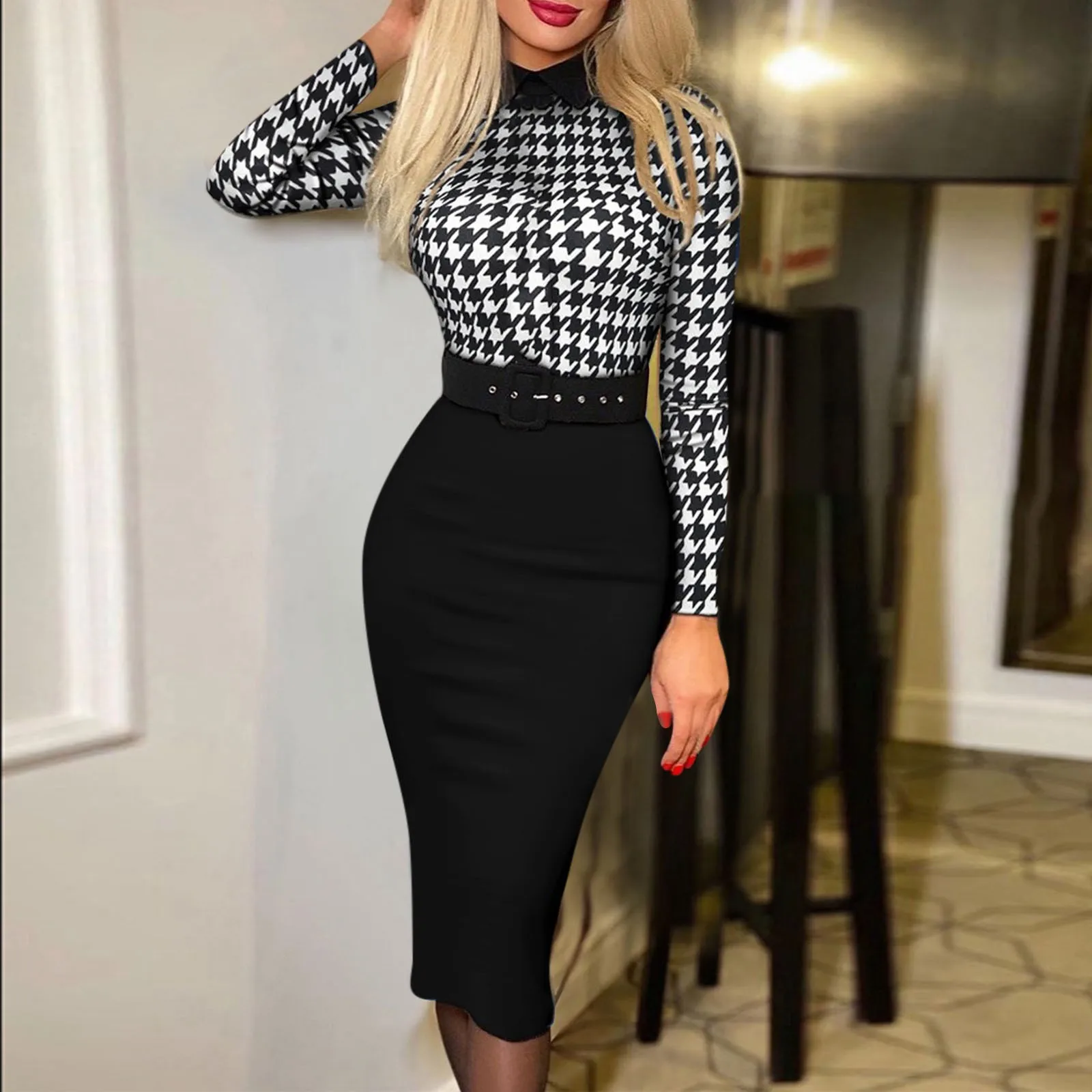 Купи 2022 Elegant Sexy Dress Women Fashion Print Bodycon Work Dress Casual Party Long Sleeve Wrap Hip Dress Spring Vestidos Robe за 585 рублей в магазине AliExpress