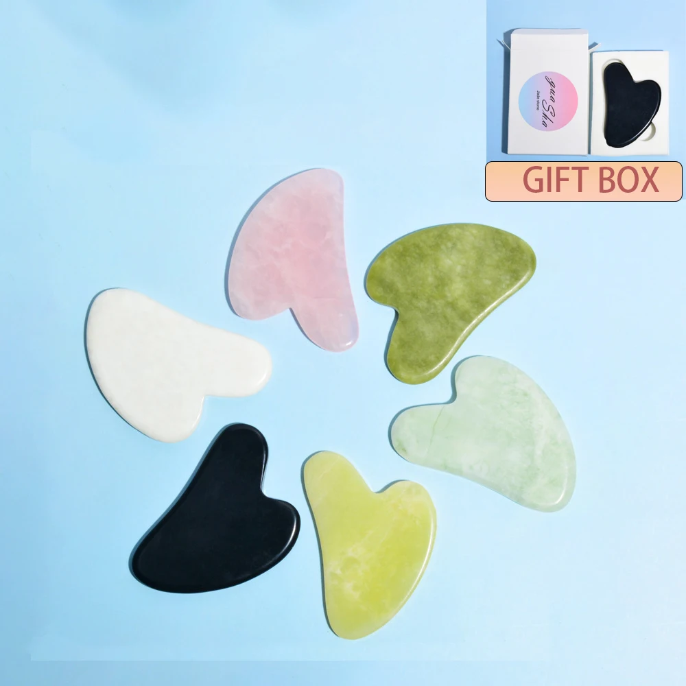 

Pink Rose Quartz Facial Beauty Gua Sha Skin Care Tools Natural Jade Face Jaw Line Massage Gouache Scraping Board With Gift Box