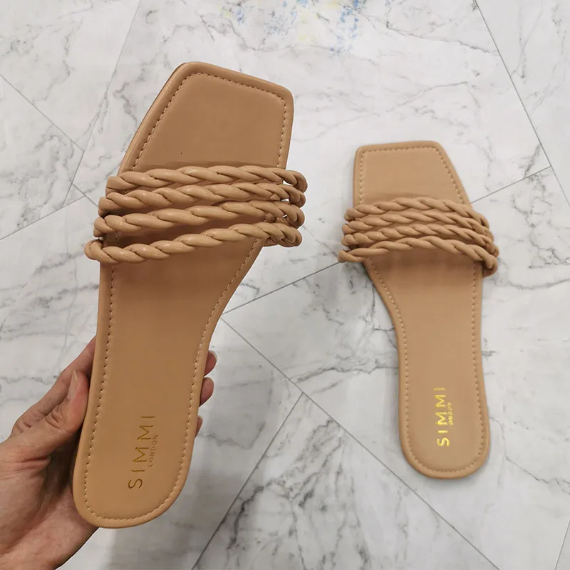 

Large Size Women's Beach Shoes Woman Slippers Summer Outdoor Slides Braided Belt Fashion Twist Flat Shoes Party Slippers Ladies