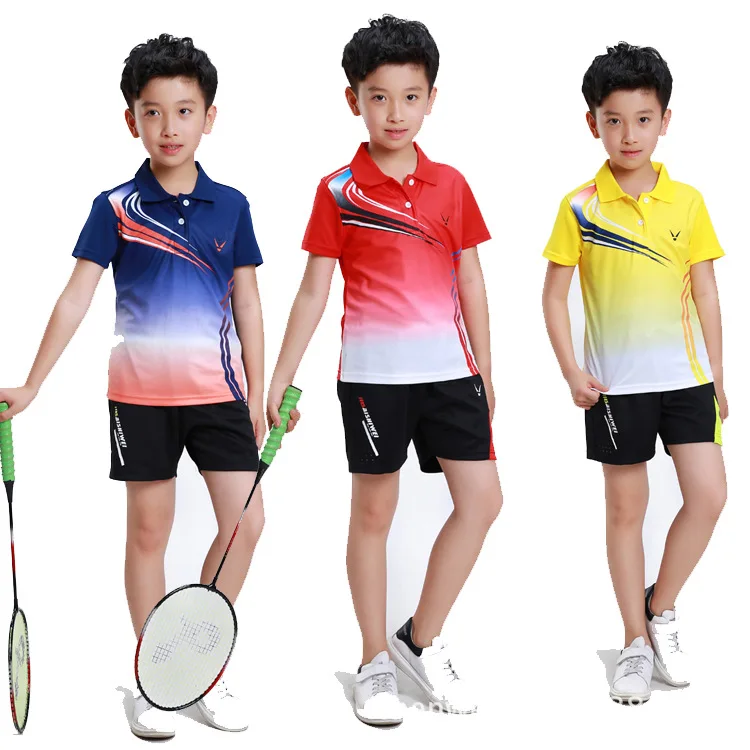 

kids Tennis shirts + shorts clothes Running badminton Short sleeves t-shirt suit Children badminton Jersey 3862