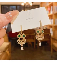 owl dangle drop earrings for women green gem animal earrings fashion light luxury ladies jewelry exquisite funny and special