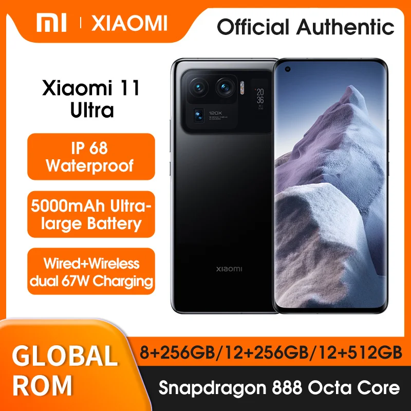Смартфон Xiaomi Mi 11, телефон с глобальной прошивкой, экран 6,81 дюйма, AMOLED, аккумулятор 5000 мАч, проводной и беспроводной, водонепроницаемая зарядк...