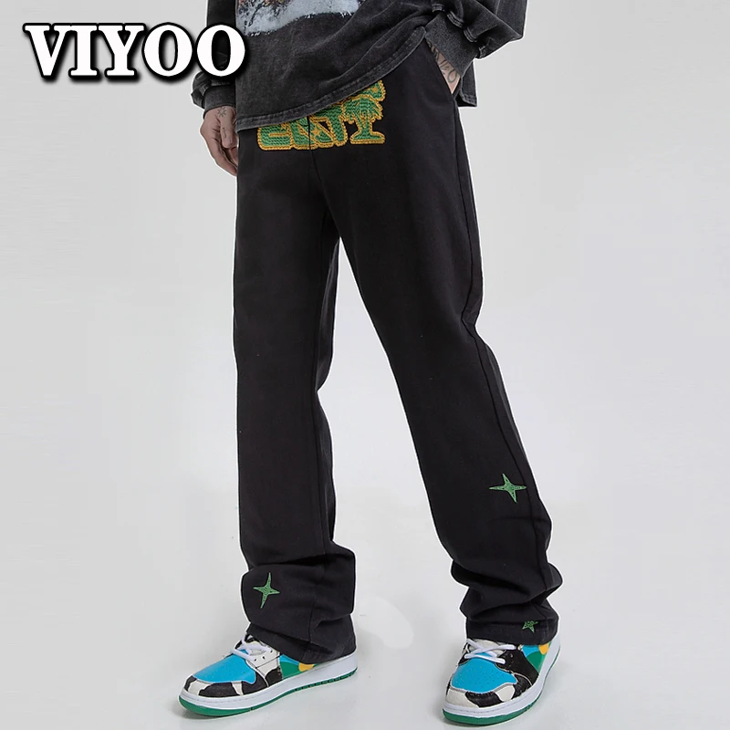 Men's Embroidered Y2K Clothes Jeans  Flares Flared Pattern Straight Leg Wide Leg Pants Pants Men Streetwear High Quality Skinny