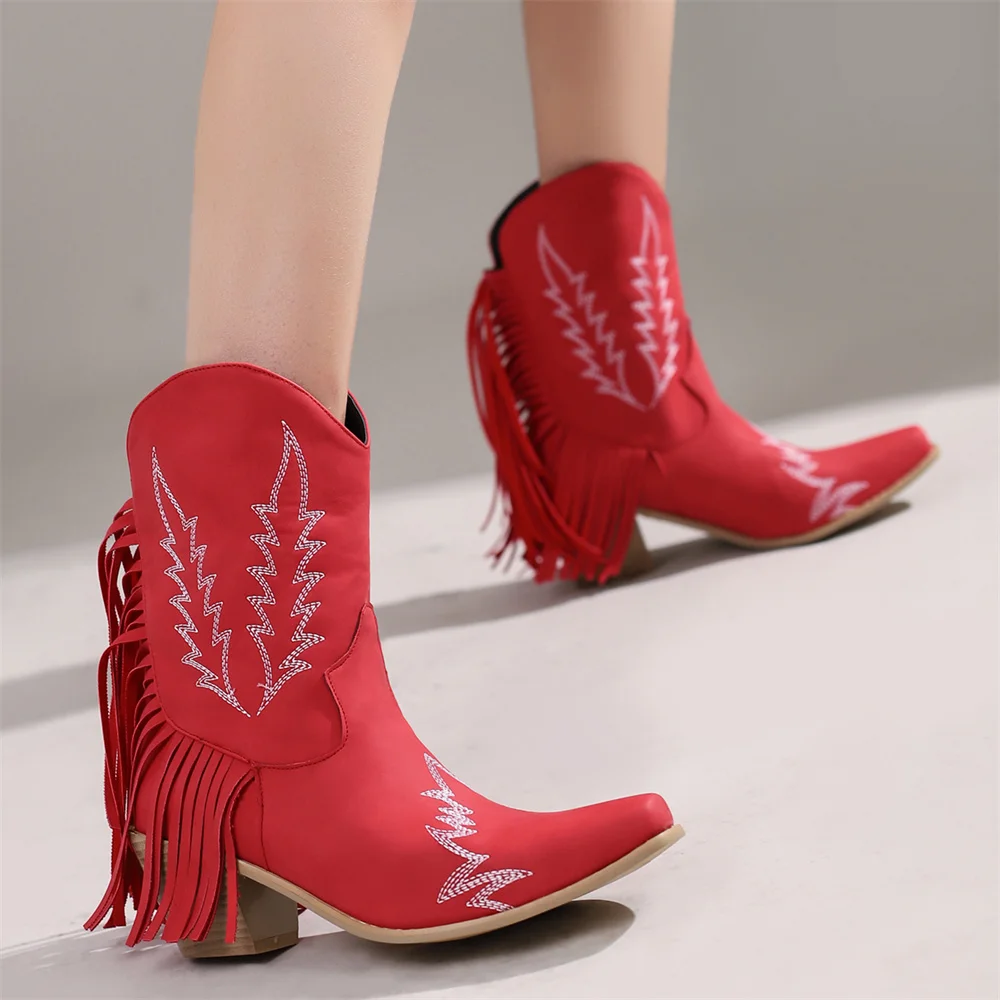 Women Ankle Boots 2022 New Designer Luxury High Heel Embroidered Women Shoes Elegant Winter Plus Size Pointed Lady Low Boots