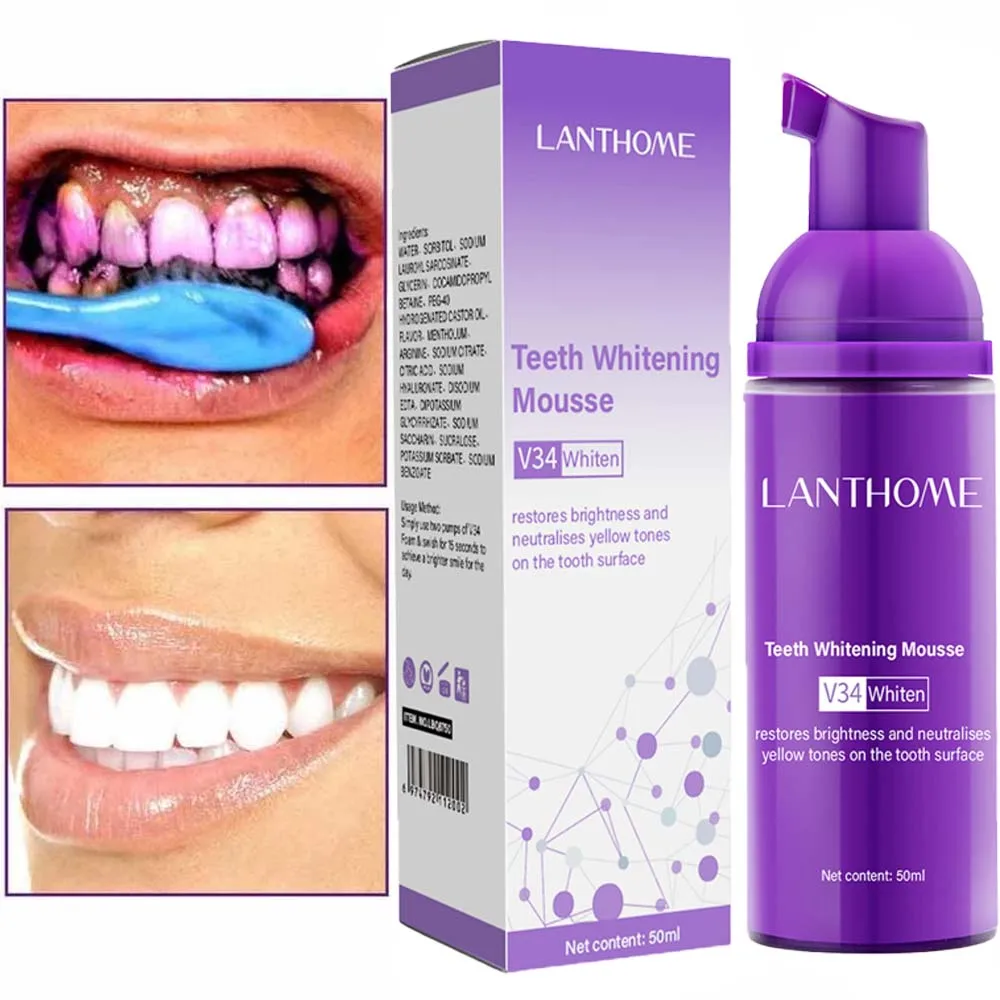 

V34 Whitening Tooth Toothpaste Remove Yellow Stains Tartar Fresh Breath Oral Cleaning Colors Teeth Correction Mousse Dental Care