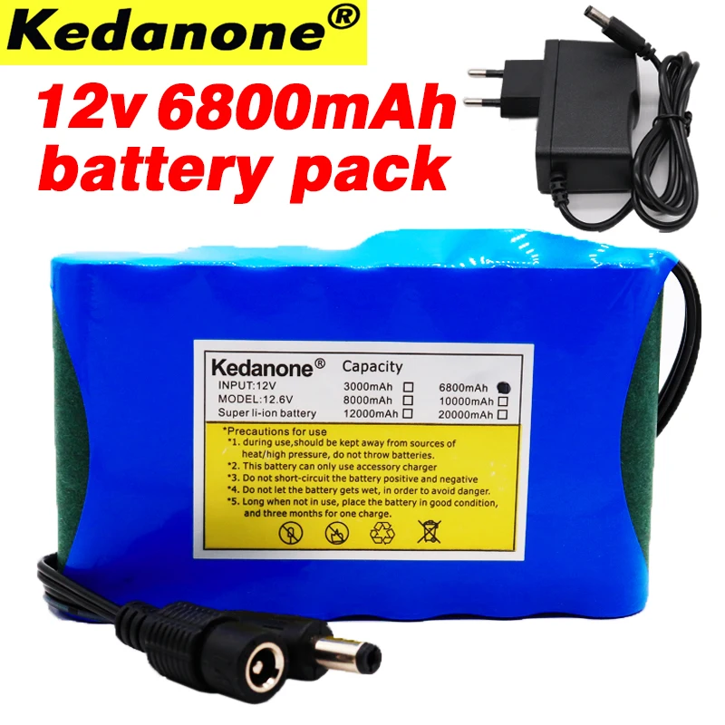 

Kedanone Portable Super 18650 Rechargeable Lithium Ion battery pack capacity DC 12 V 6800 Mah CCTV Cam Monitor 12.6V 1A Charger
