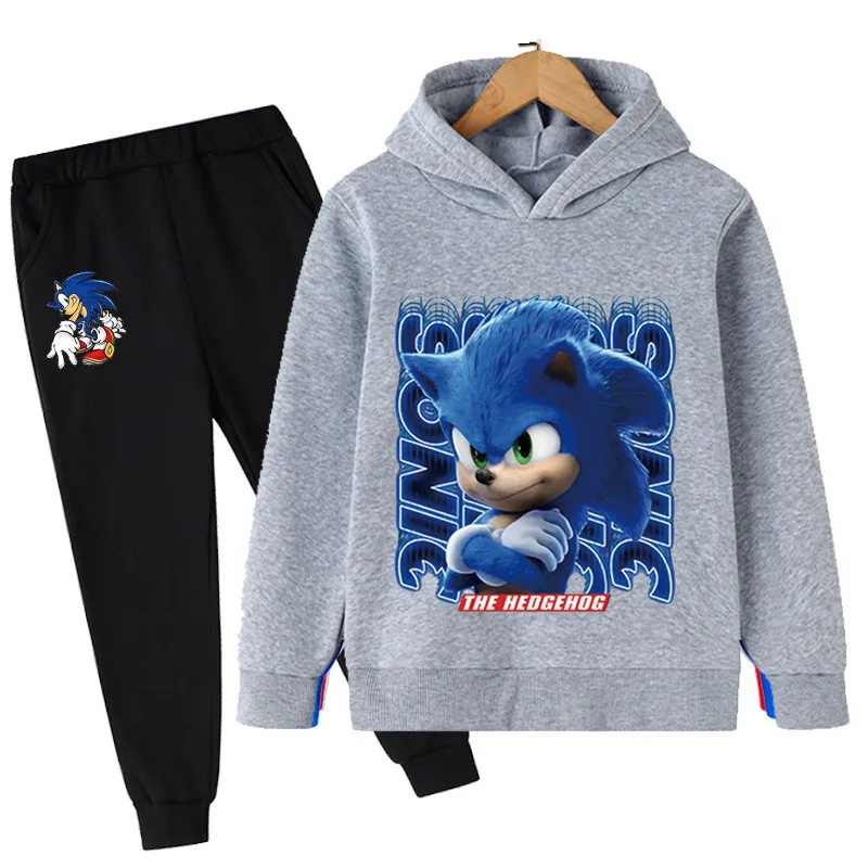 

Kids America Anime Sonic Sweatshirts Sets Cartoon Boys Girls Autumn Winter Long Sleeve Hood Tops +Loose Long Pants Clothes Suit