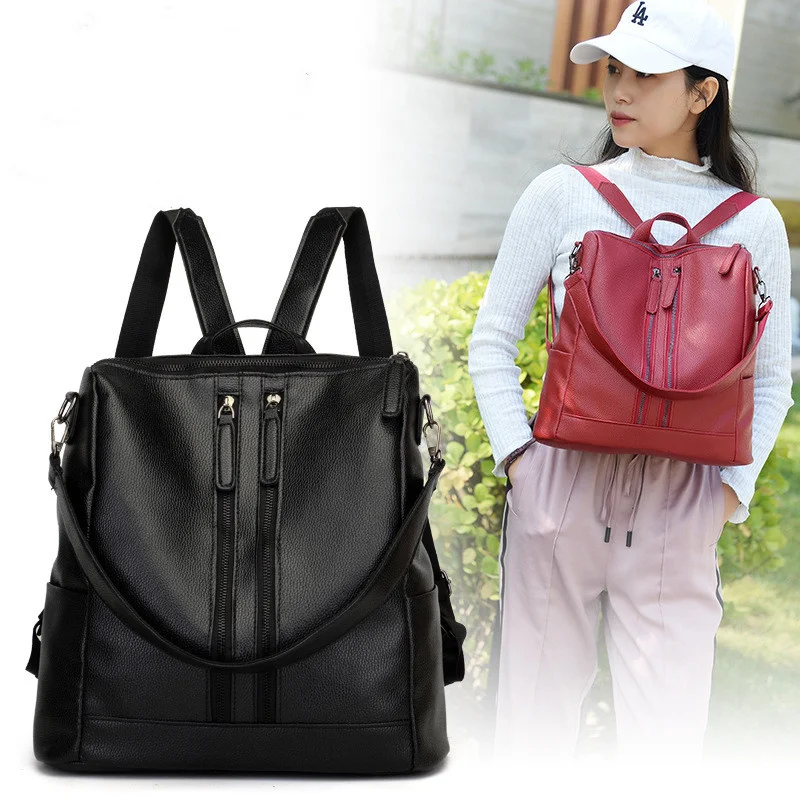 

Elegant PU Leather Women's Backpack Fashion Female School Backpack Small Ladies Travel Backpack Large Capacity Shoulder Bag