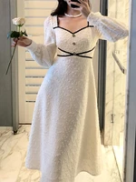 new autumn casual elegant women midi party white dress slim vintage a line fashion prom vestidos femme birthday robe clothings