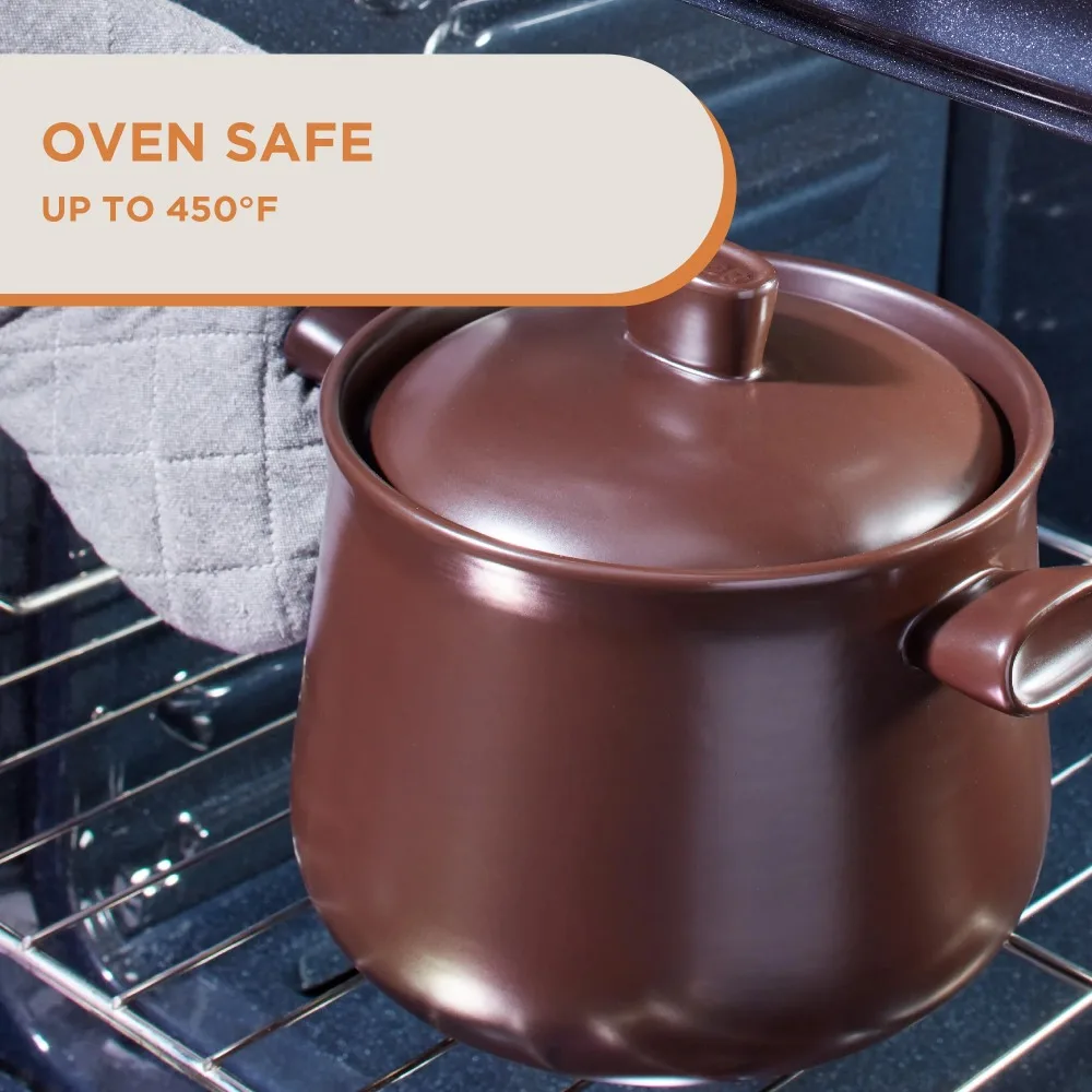 

4.8 Quart Pottery Cooking Stockpot W/ Lid Round Deep Pot