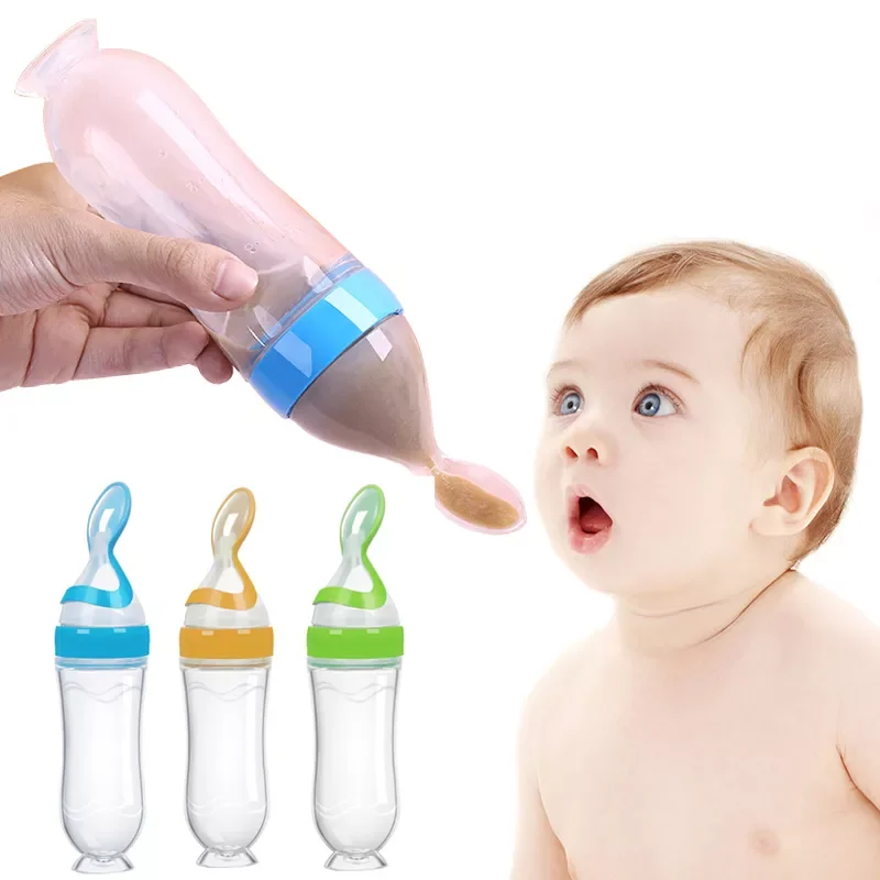 Newborn Baby Feeding Bottle Toddler Sucker Silicone Squeeze Feeding Spoon Milk Bottle Baby Training Feeder Food Supplement