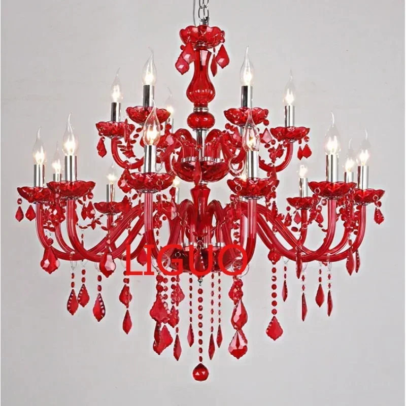 Красная люстра в европейском стиле красочная хрустальная лампа для комнаты
