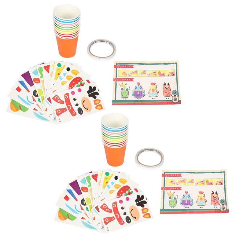 

2X 12Pcs Children 3D Diy Handmade Paper Cups Sticker Material Kit Whole Set Kids Kindergarten School Educational Toys