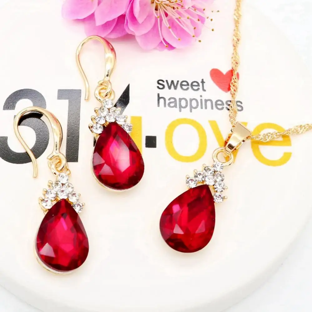

Vintage Teardrop Rhinestone Women Jewelry Set Necklace Hook Earrings Pendants New