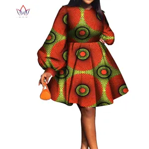 Женское платье с рукавами-фонариками Bazin Riche, платье в африканском стиле с принтом Дашики, до колена, WY8367