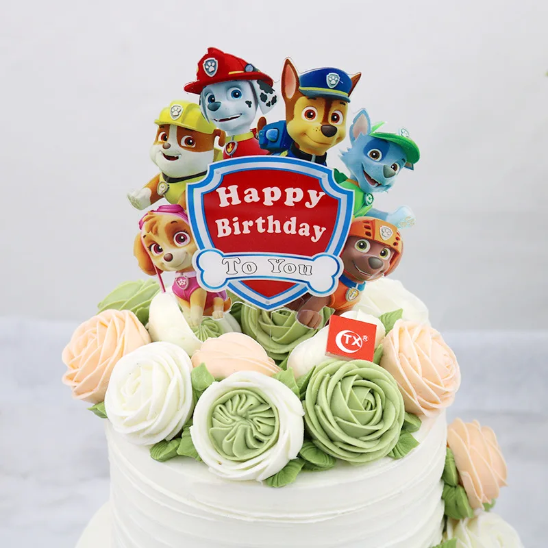 

Paw Patrol Cartoon Theme Children's Birthday Decoration Scene Decorative Cake Insert Boy and Girl's First Year Party Decoration