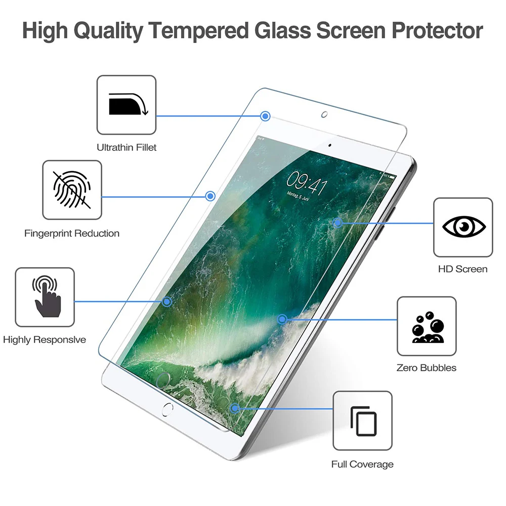 Закаленное стекло для Apple iPad 9,7 2017 2018 5th 6th Generation A1822 A1823 A1893 A1954 Защитная пленка для экрана планшета с защитой от царапин