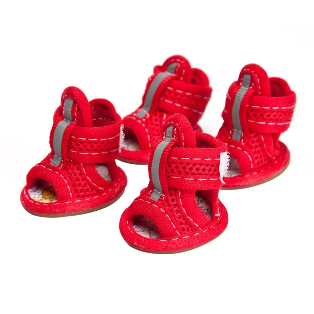

4Pcs Pet Shoes Nice-looking Dog Mesh Sneakers Adjustable Breathable Dog Sneakers