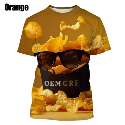 Новая интересная повседневная уличная футболка с 3D принтом, мужская футболка с круглым вырезом и картофельными чипсами, женская и детская футболка с короткими рукавами