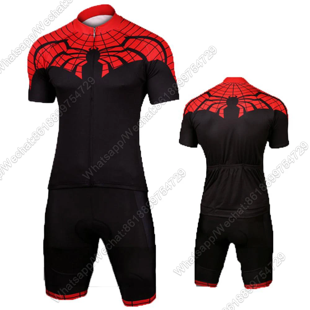 Black Spider Cycling Jersey Suit Unisex Bicycle Two Pieces Jersey Set Short Sleeve Bike Shirts Bib Shorts Conjunto Ropa Ciclismo