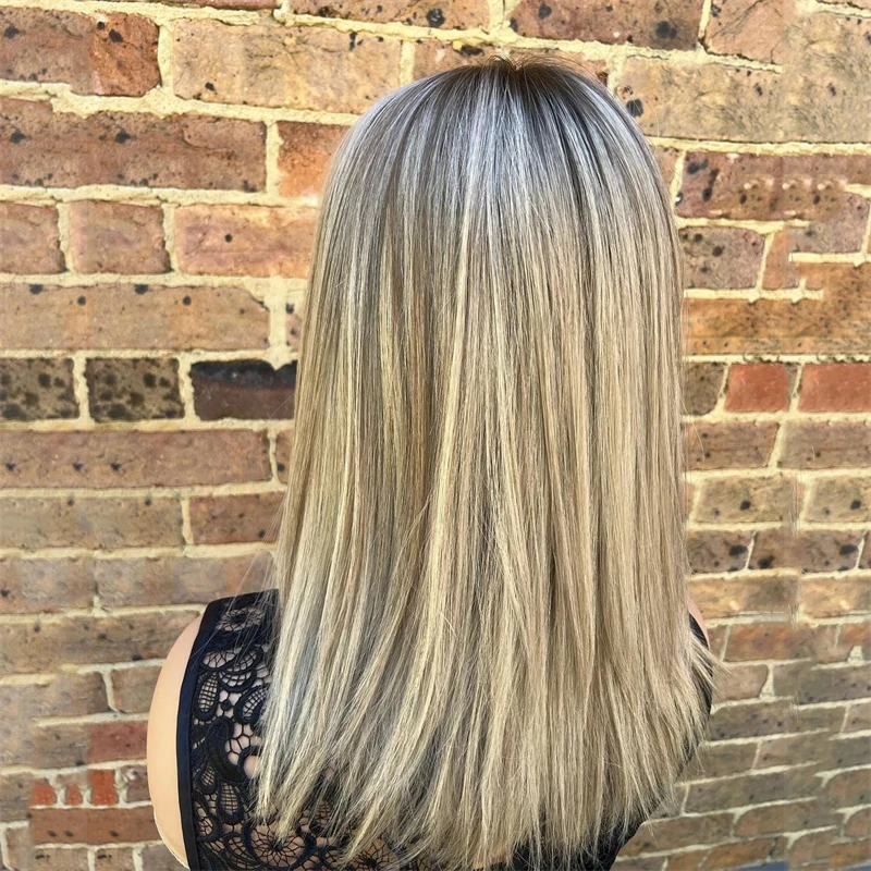 13x1 Ombre Пепельно-платиновый блондин Прямые HD Прозрачные парики фронта шнурка