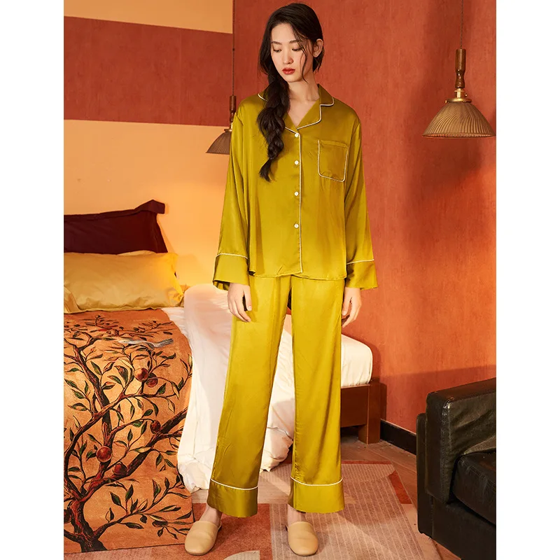 Spring, summer and autumn sexy noble lace long-sleeved silk pajamas women's cardigan thin ice silk outer wear fashion home cloth