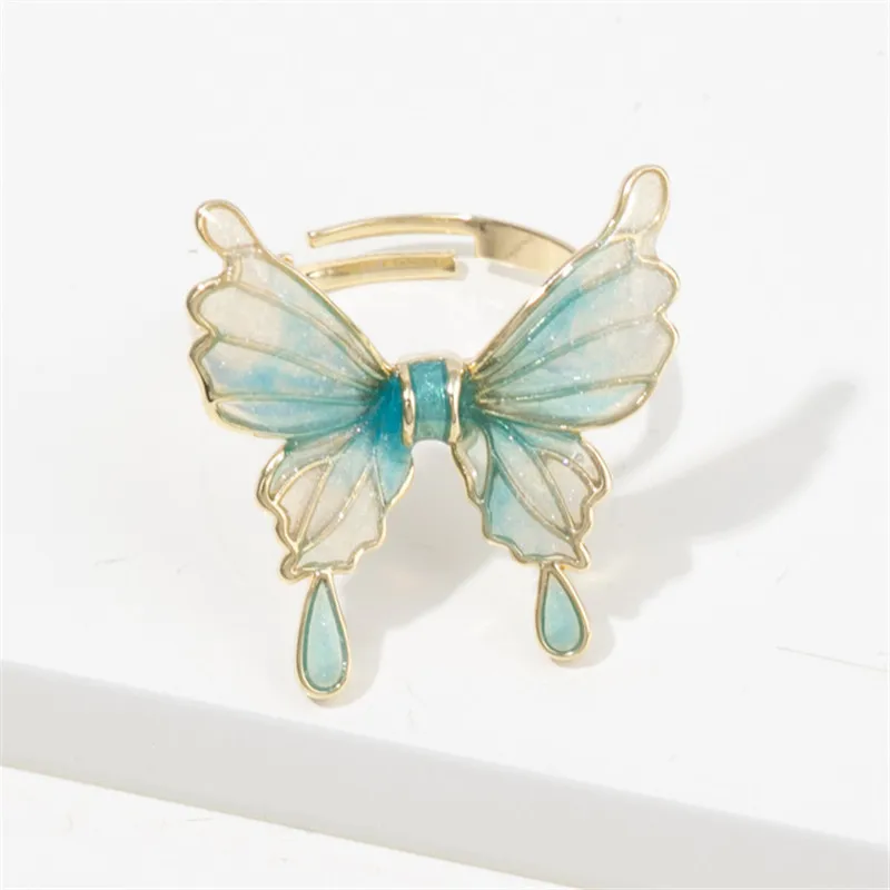 

Cute Beautiful Green Butterfly Rings For Women 2023 New Fashion Designers Adjustable Open Ring Jewelry Bijoux