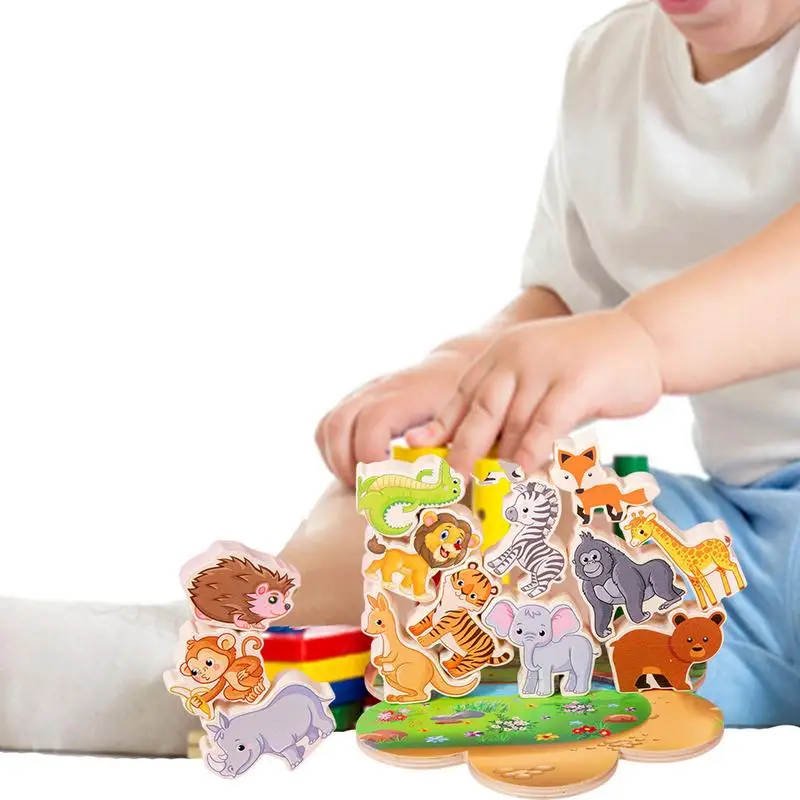 

Детские деревянные блоки Монтессори для балансировки животных, настольные игры, игрушки, разноцветные образовательные штабелируемые высокие строительные блоки, деревянные игрушки