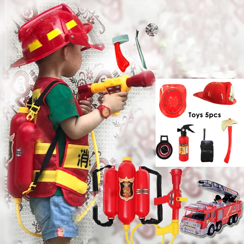 

Kids Halloween Fireman Costume Cosplay Children's Day Work Policeman Uniform Toys Set Car Baby Girl Boy Fancy Gift Firefighter