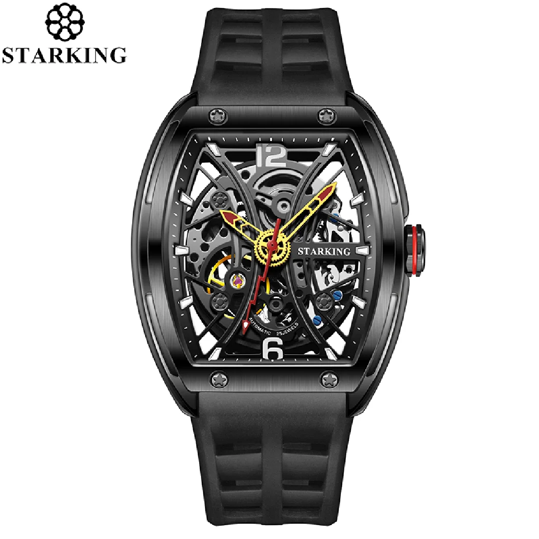

STARKING Mechanical Watch For Men Top Brand New In Skeleton Watches Luminous Automatic Wristwatch Sports Silicone Clock Relogio
