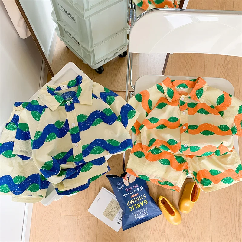 

New Summer Kids Clothing Set Wave Beach Set Cool Girls Tee and Shorts 2Pcs Suit Baby Boy Clothes 2-6y Boy Clothes