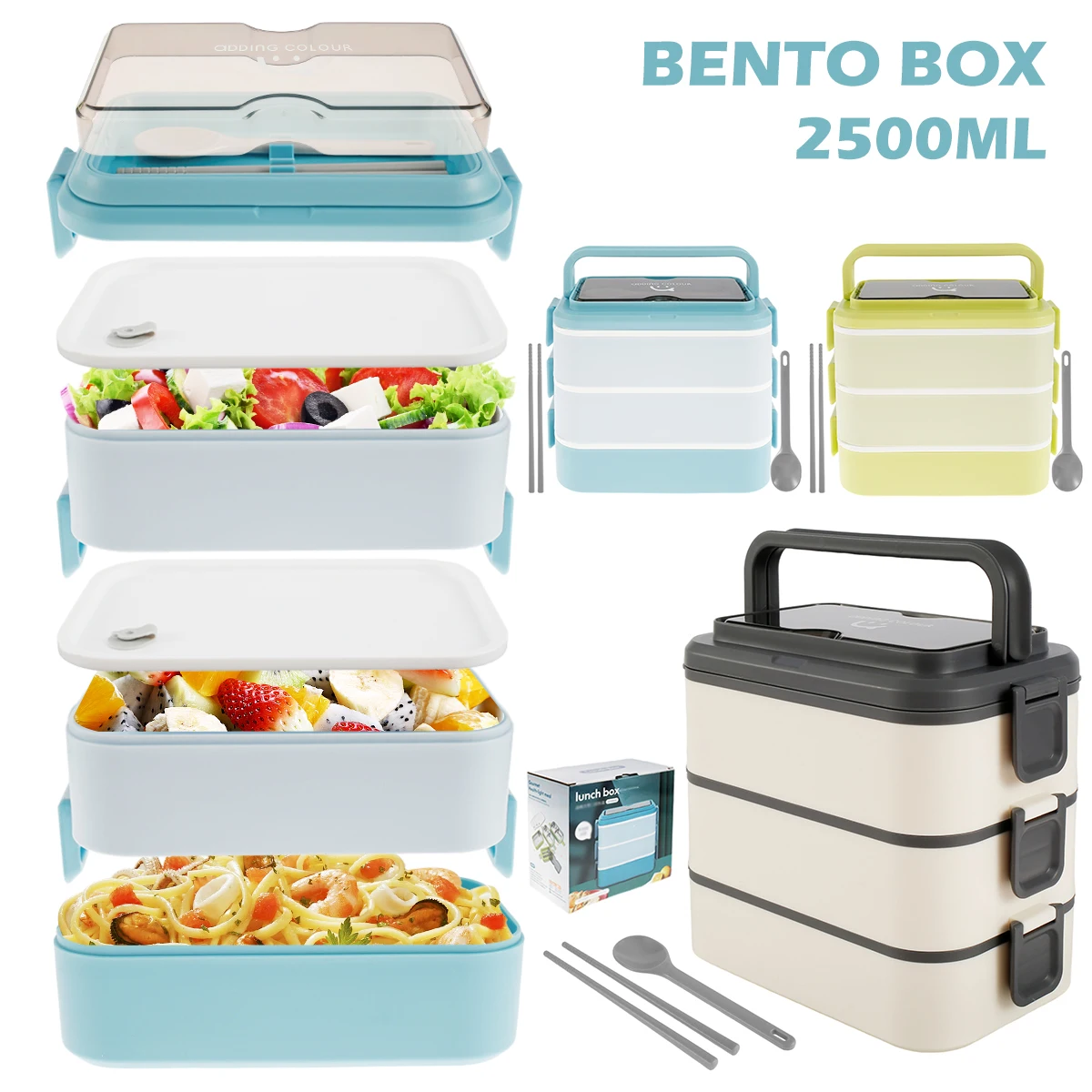 

Bento Box 2500ml Lunch Box Stackable 3 Layers Lunch Containers Leak-Proof Bento Lunch Box Reusable Lunch Box BPA Free Food