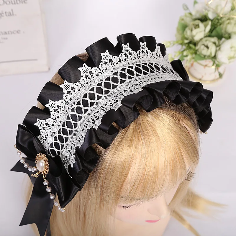 Готическая Кружевная повязка на голову с оборками обруч для волос горничной