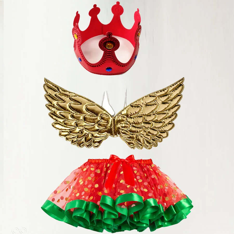 Christmas Tutu Skirts Crown Wing Angel Cosplay Costume For Girls Children Kids Halloween Clothing Party | Тематическая одежда и