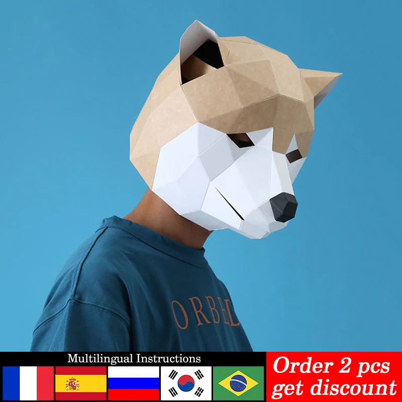 

Pre-cut Husky Akita Dog Adult Mask Paper Model,3D Papercraft Art Origami Costume Party Cosplay,Handmade DIY Craft RTY102