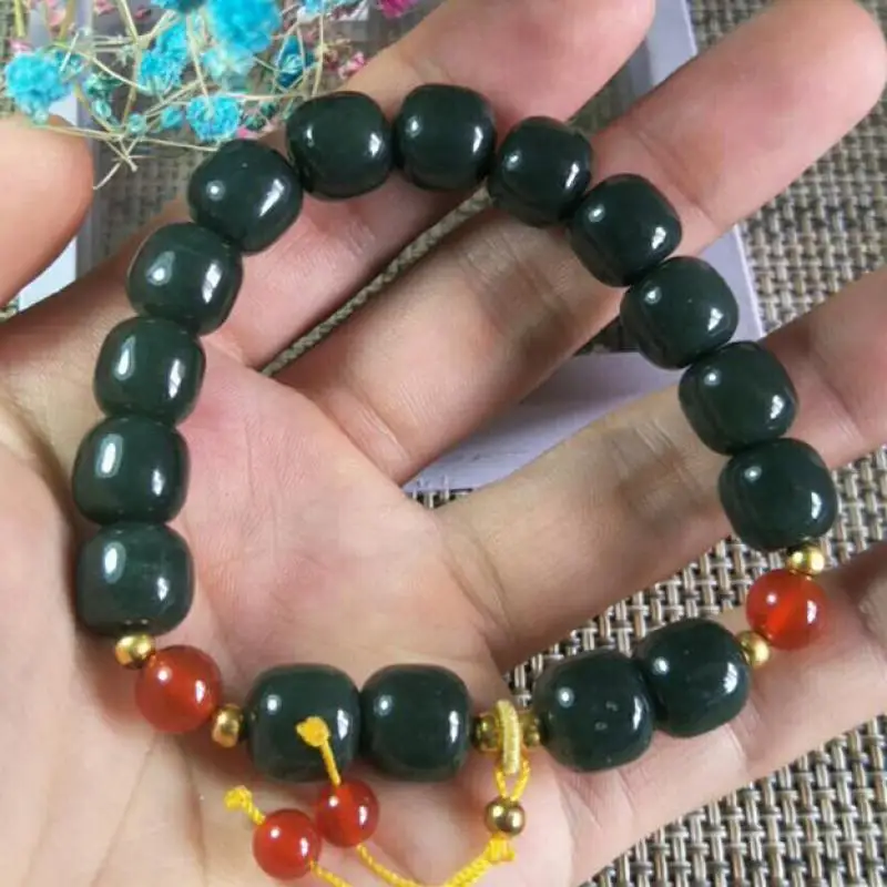 

Natural Hetian Jades Tassel Bracelet Women Fine Jewelry Real Chinese Xinjiang Nephrite Green Jade Beads Lucky Amulet Bracelets