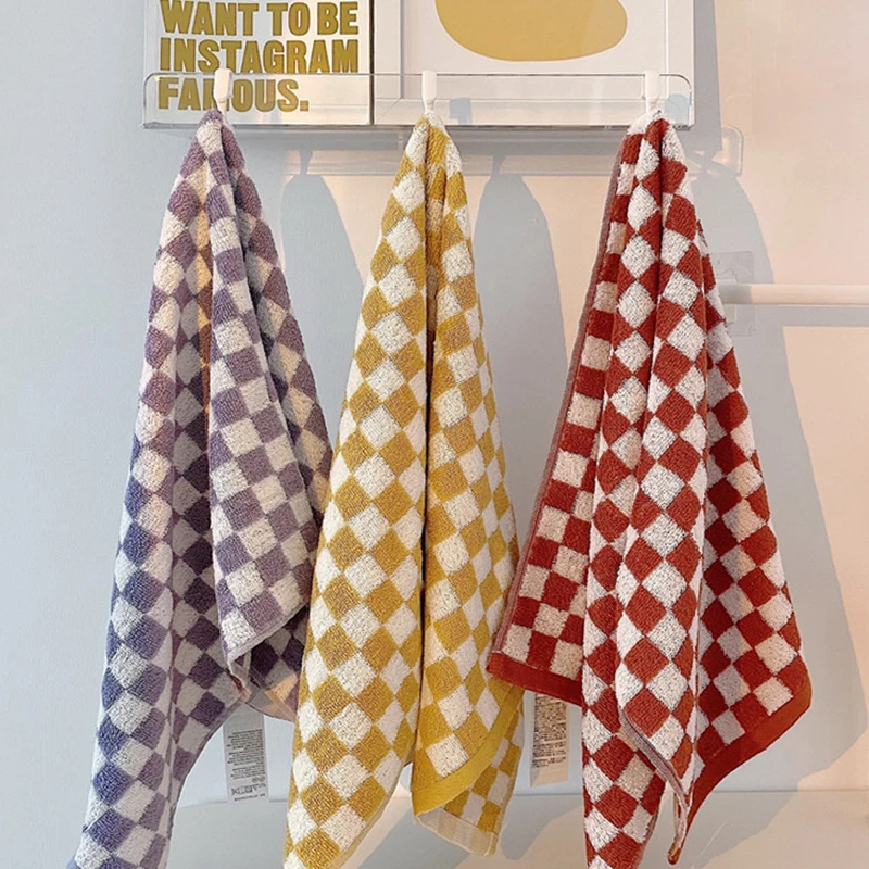 

Checkerboard Towel Plaid Hand Towel Absorbent Face Towel Bath Combed Cotton Towels Bathroom Soft Washcloth Comfort Towels