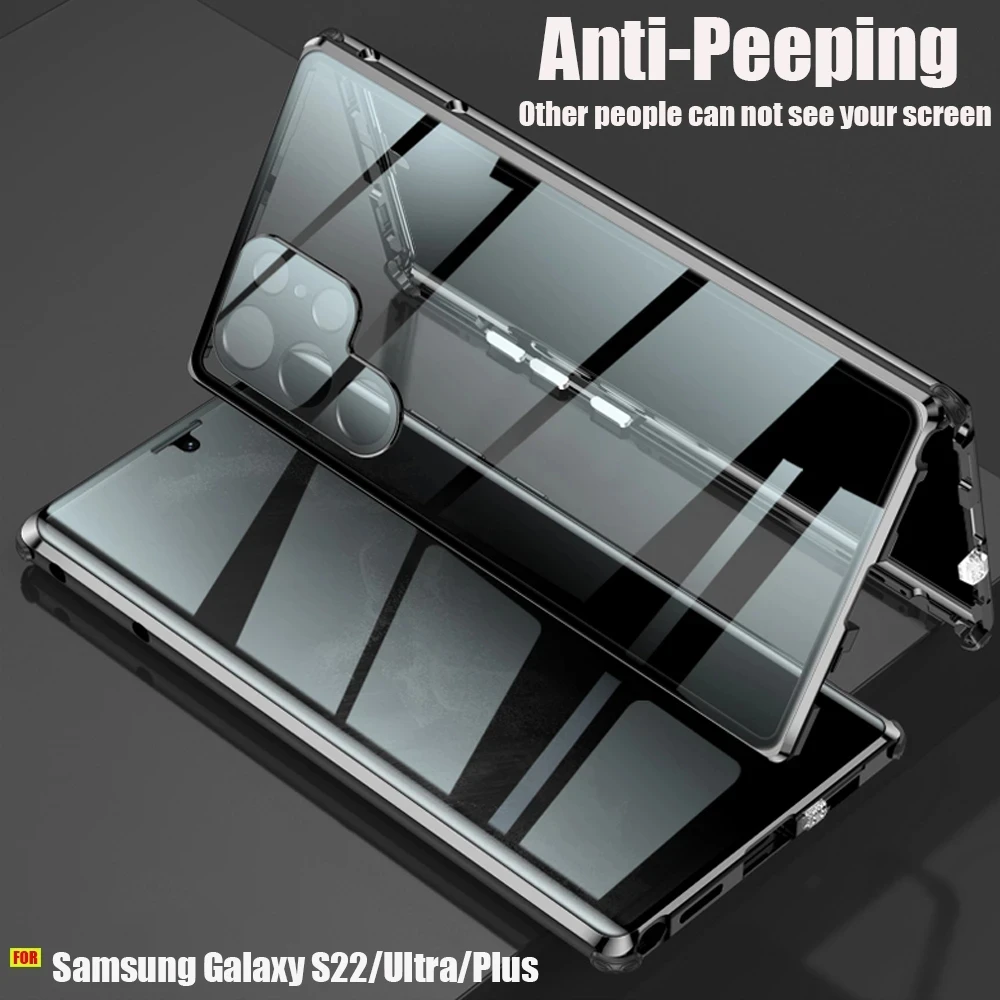 

Anti-peeping Lens Protection Metal Magnetic Case For Samsung S22 S23 S21 Note 20 Ultra Plus Four Corners Anti-Drop+Locking Cover